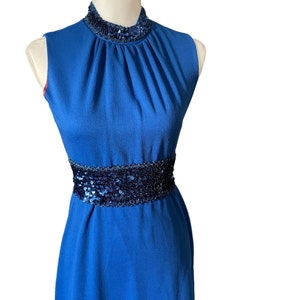 Vintage Union Made 70s blue sequin formal sleeveless dress/blue formal long dress/blue vintage prom dress/vintage blue prom dress/70s prom