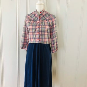1960s-70’s Red White Blue Plaid Dress/Vintage Plaid A-line dress/Vintage Red White Blue dress/Medium Sizing