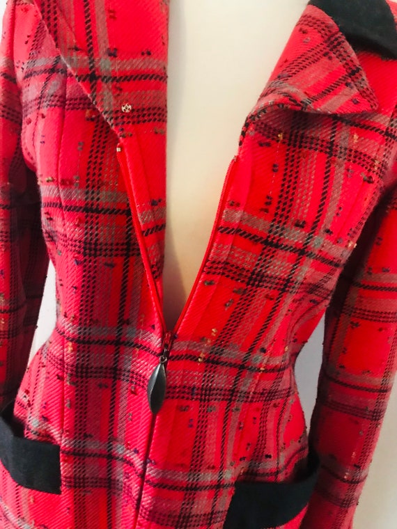 70s Vintage Kathryn Dianos Red Plaid Zip Down Pen… - image 6