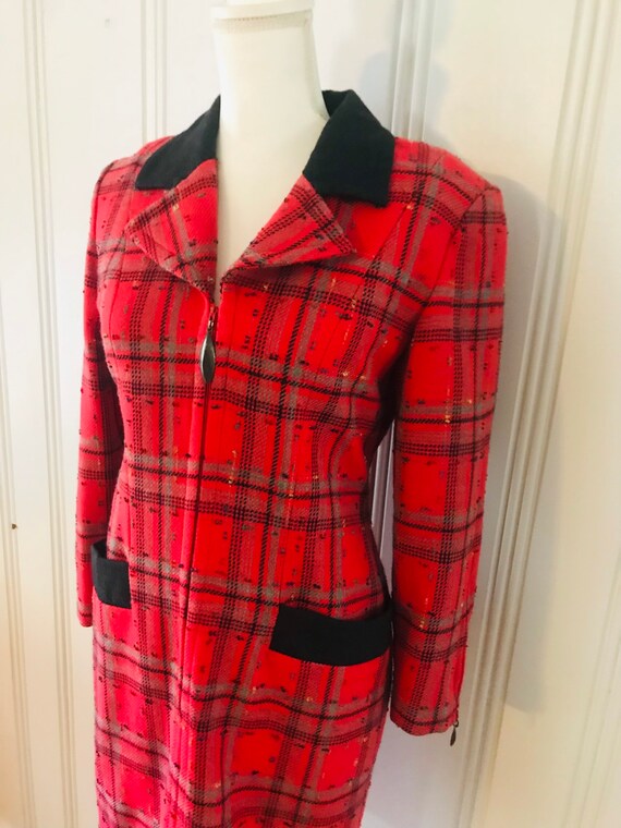 70s Vintage Kathryn Dianos Red Plaid Zip Down Pen… - image 5