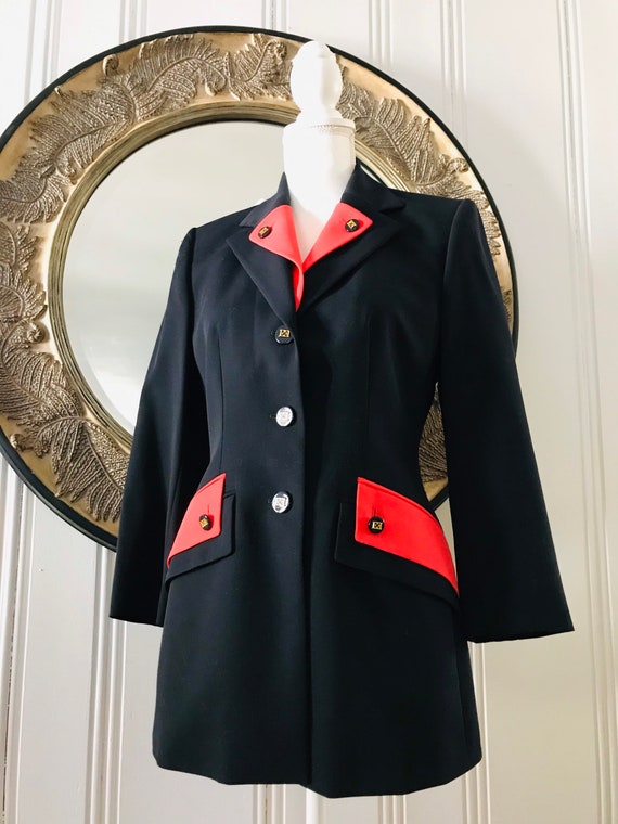 Womens 90s Escada Black Red Blazer/designer Businesswear/black Red