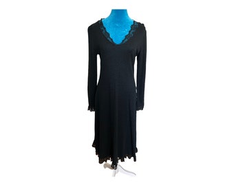 Pat Richards Dress/vintage black party dress/vintage little black dress /slinky fit dress/ BOHO Dress/Stevie Nicks dress/hostess dress