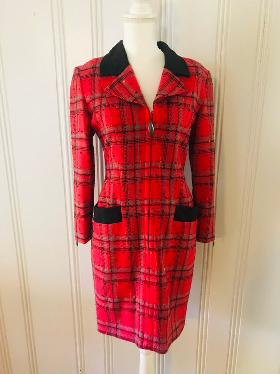 70s Vintage Kathryn Dianos Red Plaid Zip Down Pen… - image 1