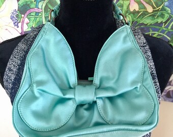 SALE Moschino Bow Handbag/cheap and chic/Designer Purse/Turquoise Mint Handbag/Designer Tote/Designer handbag/Vintage Summer Purse/gift idea
