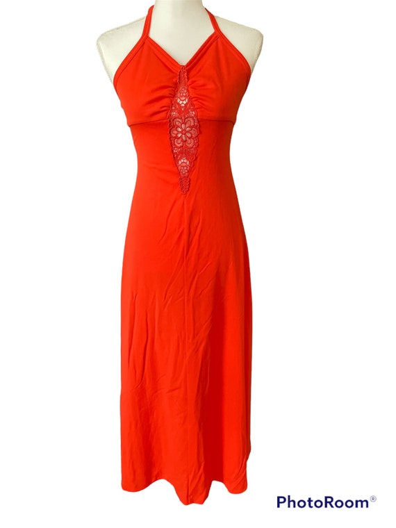 60’s-70’s Boho Orange Red halter Dress/long boho … - image 2