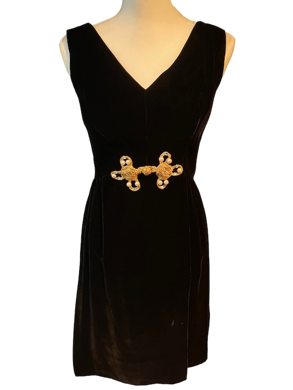 Vintage 50s-60s Black Velvet sleeveless formal dr… - image 1