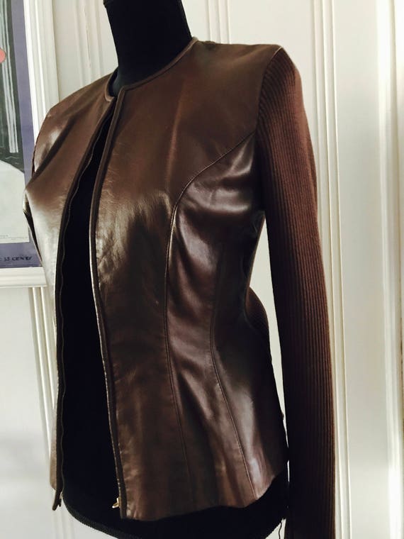 Celine Leather Jacket Brown Sweater Designer Leather Jacket Brown Sweater