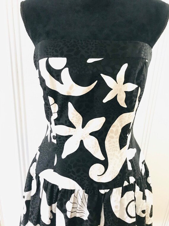 AJ Bari Silk Strapless Dress/Black White Starfish… - image 1