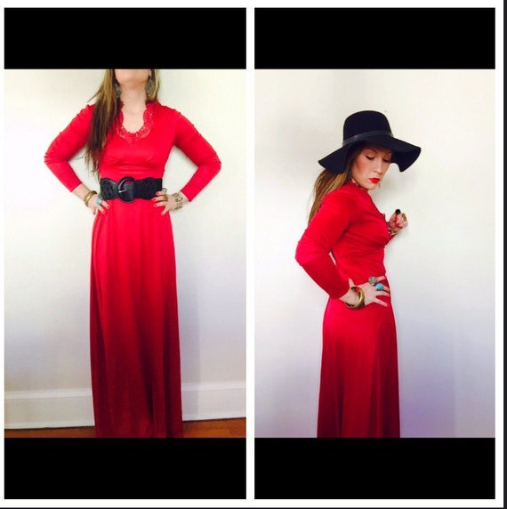 Long boho dress/vintage boho dress/maroon maxi dr… - image 5