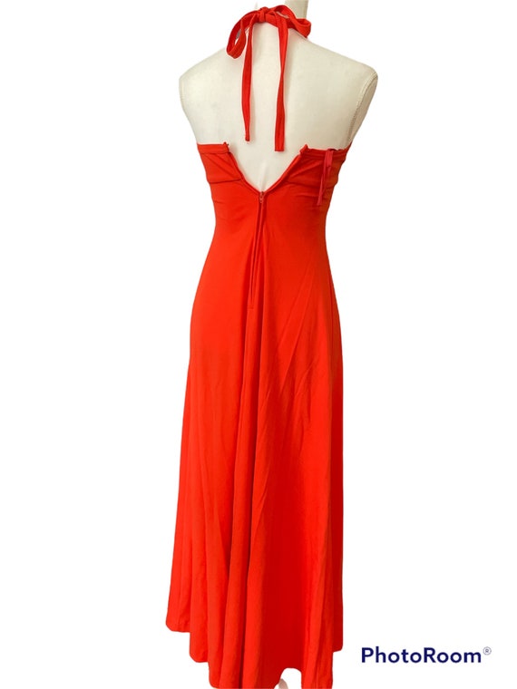 60’s-70’s Boho Orange Red halter Dress/long boho … - image 4