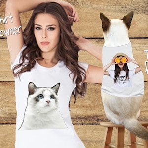 Cat and owner shirt, Birthday gift, cat mama Matching shirts, picture cat on your shirt, custom Owner cat, cat lover image 1