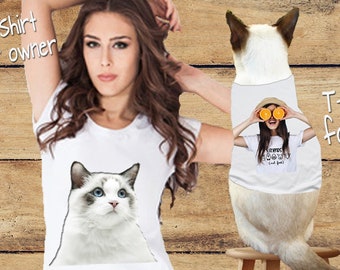 Cat and owner shirt, Birthday gift, cat mama Matching shirts, picture cat on your shirt, custom Owner cat, cat lover