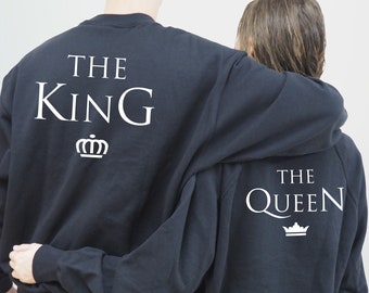 Matching King and Queen Sweatshirts for Couples, Custom His and Hers Pullover, Anniversary or Valentine’s Gift for Him & Her