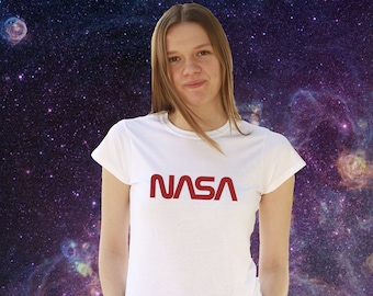 NASA shirt, NASA logo red white t shirt, original christmas gift, NASA t shirt all sizes and plus sizes up to 5xl