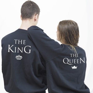 King Queen sweatshirts for couples, dress up to match your partner, king queen clothes image 2