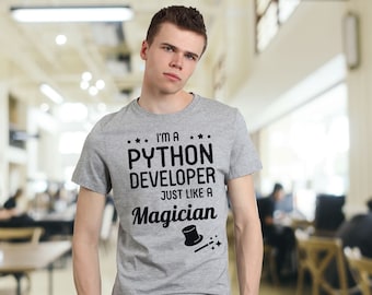 Developer T-shirt, funny shirt for programmers, shirt for developer, Python developer, Phyton developer tee in white black and gray