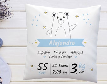 Anuncio de nacimiento almohada nuevo cojín de regalo para bebé almohada personalizada para nuevos padres, frase en español