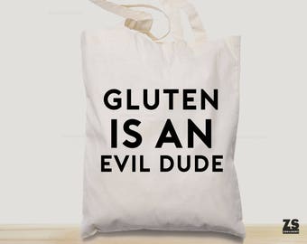 Gluten is an evil dude, gluten free bag,tote bag vintage,girlfriend gift,gift for women,gift for her,canvas tote bag,tote bag canvas