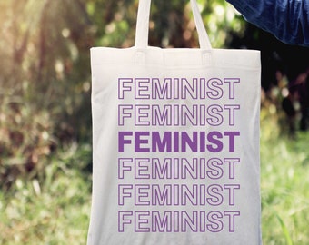 Tote bag Feminist, Feminist text in tote bag, canvas bag beige slogan feminist, hollow letter design feminist, slogan in Tote Bag