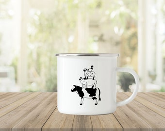 Taza vintage de esmalte, taza de diseño de granja, taza de camping, taza de esmalte de animales, taza esmaltada impresa en dos lados