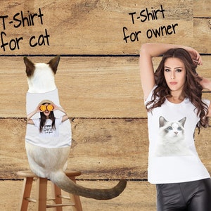 Cat and owner shirt, Birthday gift, cat mama Matching shirts, picture cat on your shirt, custom Owner cat, cat lover image 2