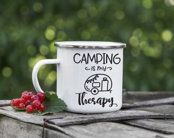 Taza de camping, taza de diseño de camping, camping es mi taza de terapia, taza de campamento, 12 onzas