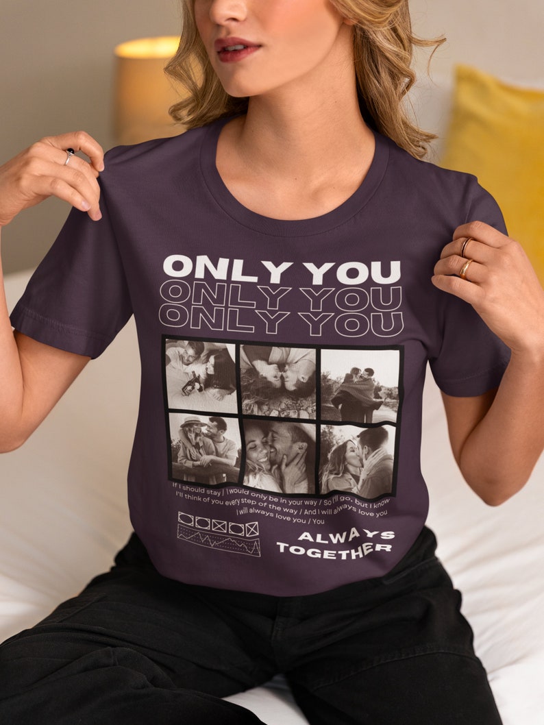 Camiseta personalizada Only You con collage de fotos, camiseta de pareja collage, camiseta Only you, camiseta de novia, regalo de camiseta de novio imagen 2