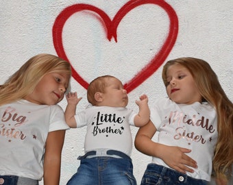 Shirts matchings for siblings, Big Sister, Middle Sister, Little Brother, Big sister tee, little brother onesie, christmas gift