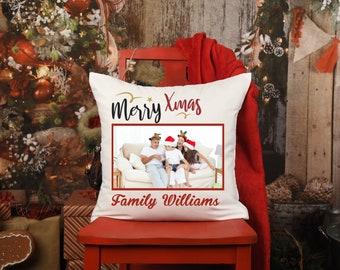 Christmas pillow with family photo, family customized cushion for Christmas, pillow cover for christmas gift, christmas family photo gift