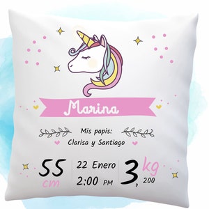 Anuncio de nacimiento almohada nuevo cojín de regalo para bebé almohada personalizada para nuevos padres, frase en español imagen 3