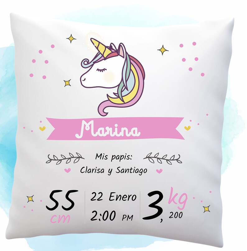 Anuncio de nacimiento almohada nuevo cojín de regalo para bebé almohada personalizada para nuevos padres, frase en español imagen 3