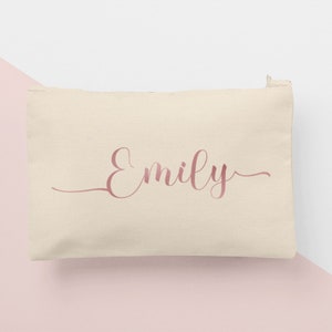 Neceser, algodón orgánico personalizado, neceser estampado con nombre, color oro rosa, Neceser maquillaje, neceser viaje regalo Navidad