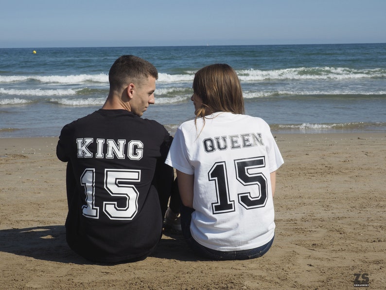 Camisetas Rey Reina, camisetas con números, camisetas a juego para enamorados, regalo para novio y novia, San Valentín. imagen 7