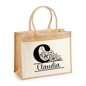 Personalisierte Jutetasche mit Ihrer Initiale, Monogramm-Sackleinentasche, Markttasche, personalisierte Geschenke