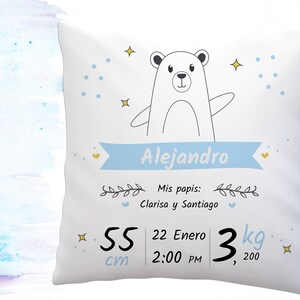 Anuncio de nacimiento almohada nuevo cojín de regalo para bebé almohada personalizada para nuevos padres, frase en español imagen 10