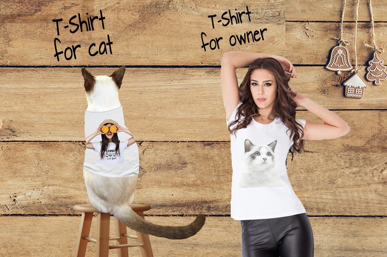 Cat and owner shirt, Birthday gift, cat mama Matching shirts, picture cat on your shirt, custom Owner cat, cat lover image 2