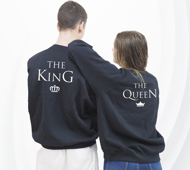 King Queen sweatshirts for couples, dress up to match your partner, king queen clothes image 2