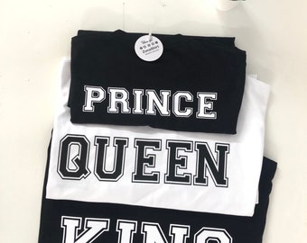 Camisa King Queen Prince personalizada, camiseta King and Queen and son, camisa de pareja con números, regalo de cumpleaños