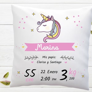 Anuncio de nacimiento almohada nuevo cojín de regalo para bebé almohada personalizada para nuevos padres, frase en español imagen 8