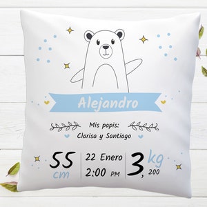 Anuncio de nacimiento almohada nuevo cojín de regalo para bebé almohada personalizada para nuevos padres, frase en español imagen 9