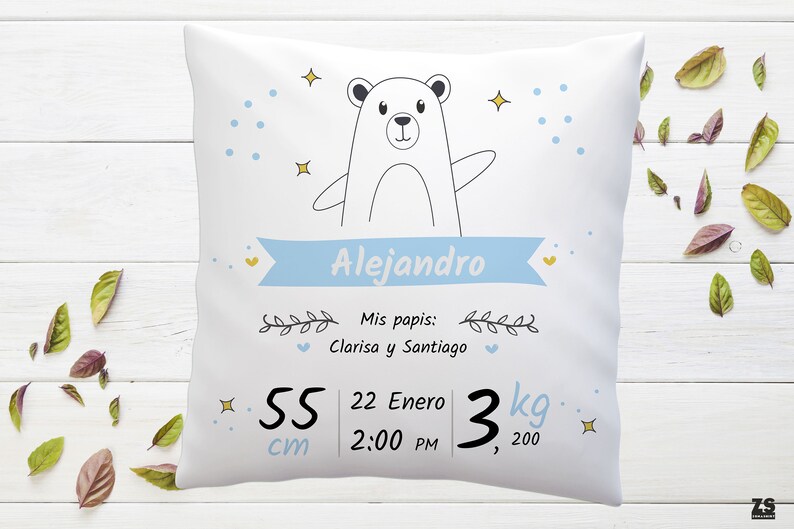 Anuncio de nacimiento almohada nuevo cojín de regalo para bebé almohada personalizada para nuevos padres, frase en español imagen 9