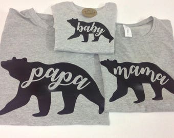 Family bear t-shirts, the family dressed matching, mama bear, papa bear, baby bear, family shirt set, mother's day gift father's day gift