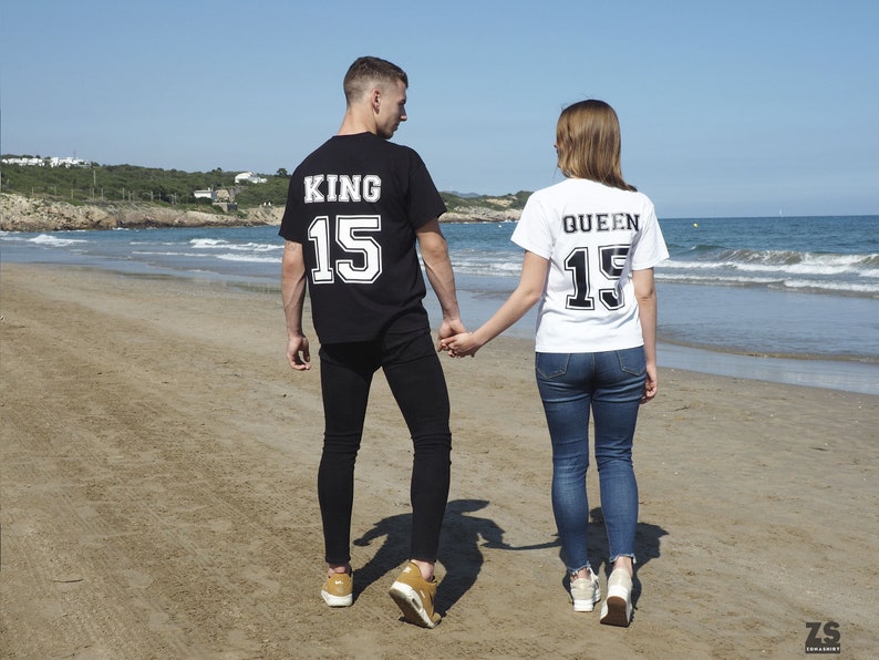 Camisetas Rey Reina, camisetas con números, camisetas a juego para enamorados, regalo para novio y novia, San Valentín. imagen 2