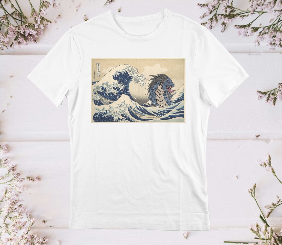 【oan】THE GREAT WAVE Short Sleeve T-shirt GODZILLA SHIRT, JAPANESE Shirt, the Great Wave Kanagawa