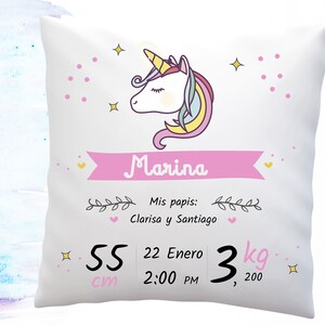 Anuncio de nacimiento almohada nuevo cojín de regalo para bebé almohada personalizada para nuevos padres, frase en español imagen 6