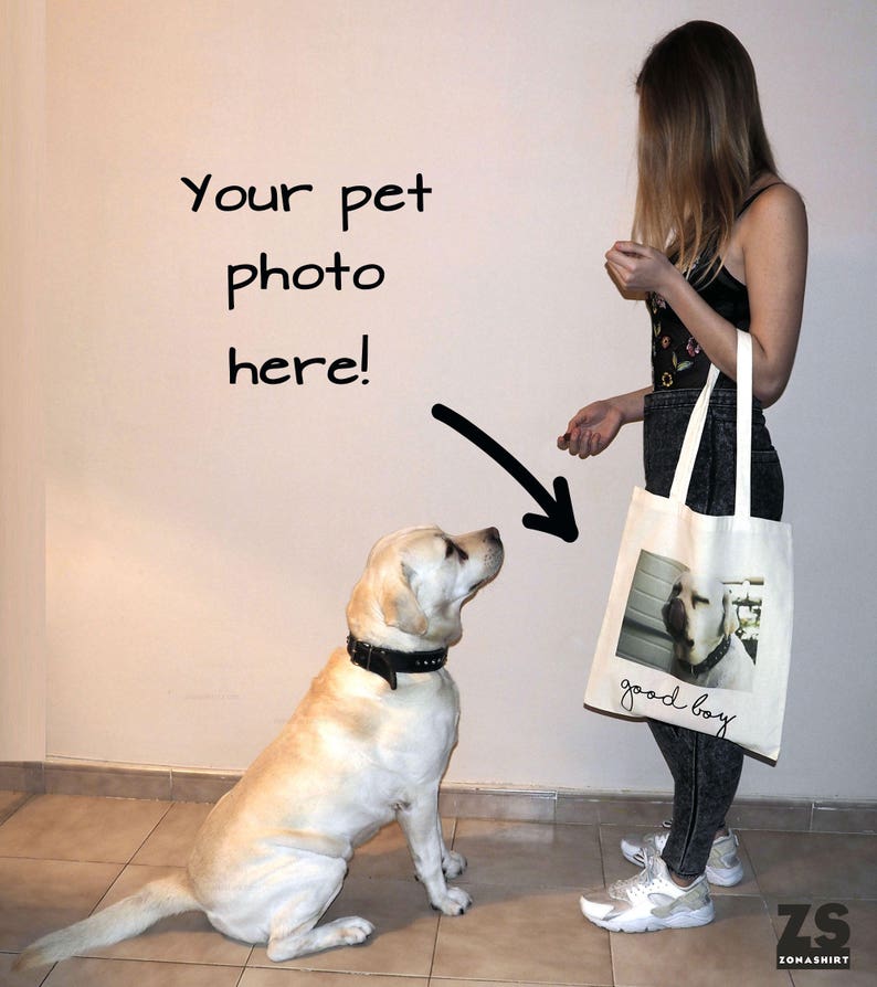 Pet photo tote bag, Custom pet portrait, xmas gift, pet lover gift, pet memorial, dog photo bag, cat photo bag, custom dog portrait image 2