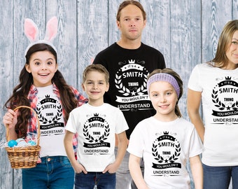 Family T-shirts with surname, matching family T-shirts, family last name gift idea