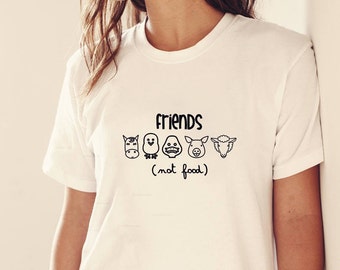 Camisa vegana, camiseta de diseño vegano, regalo para veganos, amigos no comida, camiseta de niña vegana, linda camisa vegana, camiseta boho, regalo de Navidad