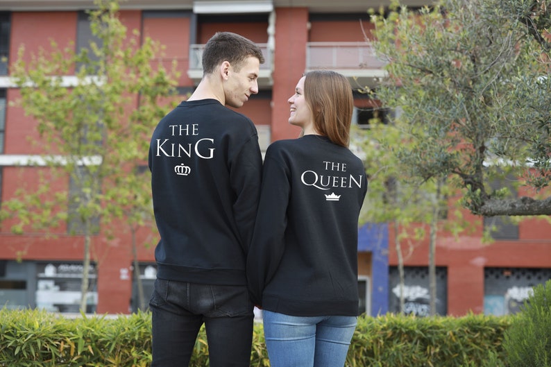 King Queen sweatshirts for couples, dress up to match your partner, king queen clothes image 1