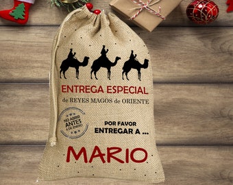 Saco regalo de los reyes magos, saco personalizado, bolsas personalizadas con regalos de reyes, bolsa de yute personalizada, bolsa con nombre o apellido, saco de arpillera